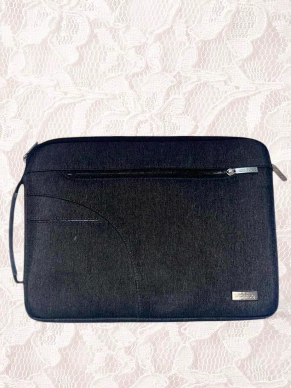 Slim Black Laptop Sleeve with Front Zip and Carry Handle